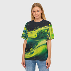 Футболка оверсайз женская Жидкая текущая зеленая краска, цвет: 3D-принт — фото 2