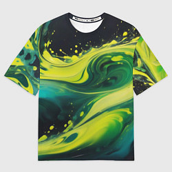 Футболка оверсайз женская Жидкая текущая зеленая краска, цвет: 3D-принт