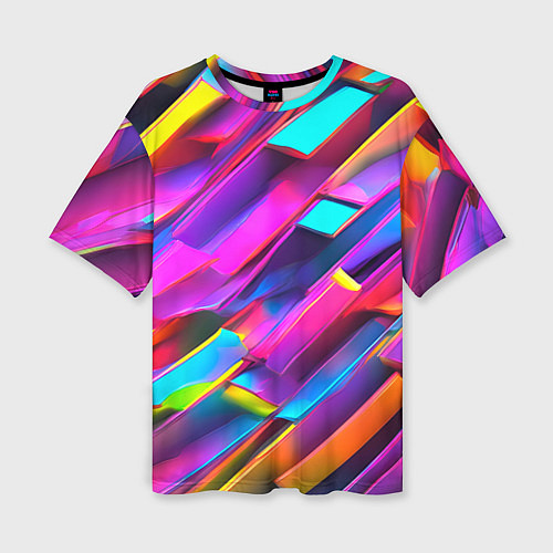 Женская футболка оверсайз Неоновые разноцветные пластины / 3D-принт – фото 1