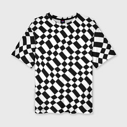 Женская футболка оверсайз Шахматка искажённая чёрно-белая