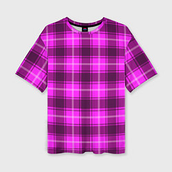 Женская футболка оверсайз Шотландка розовая