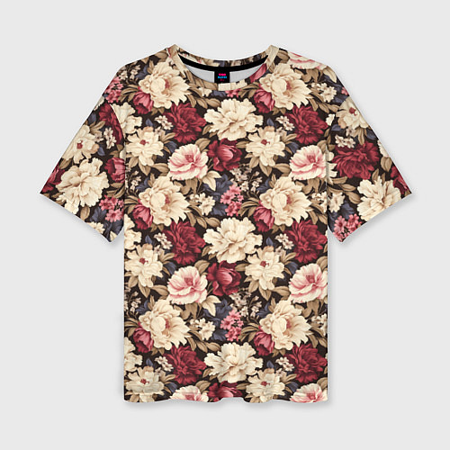 Женская футболка оверсайз Винтажные цветы паттерн / 3D-принт – фото 1