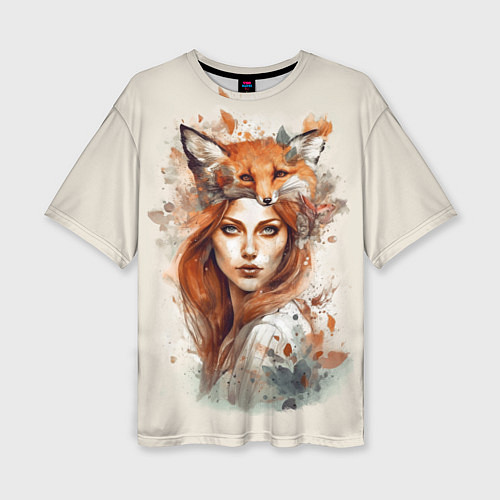 Женская футболка оверсайз Осенний портрет девушка-лиса / 3D-принт – фото 1