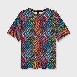 Женская футболка оверсайз Разноцветная чешуя дракона