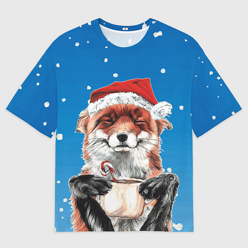 Женская футболка оверсайз Рождественский свитер с лисой / 3D-принт – фото 1