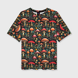 Женская футболка оверсайз Сказочные грибы мухоморы паттерн