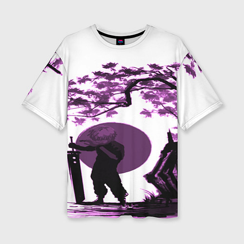 Женская футболка оверсайз Канеки самурай под сакурой / 3D-принт – фото 1