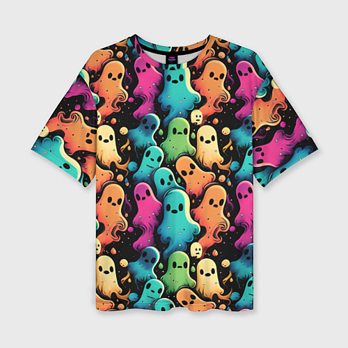 Женская футболка оверсайз Паттерн с разноцветными приведениями / 3D-принт – фото 1