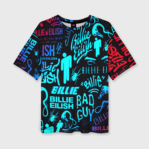 Женская футболка оверсайз Billie Eilish neon pattern / 3D-принт – фото 1