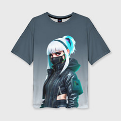 Женская футболка оверсайз Крутая чувиха в маске - киберпанк
