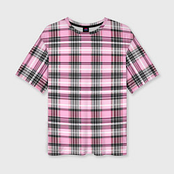 Женская футболка оверсайз Розовая клетка