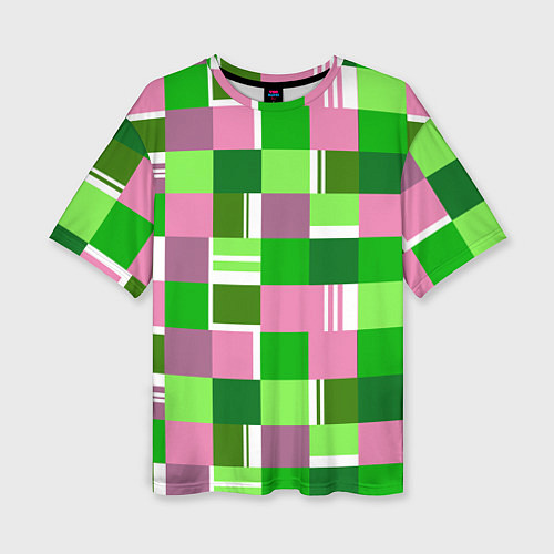 Женская футболка оверсайз Ретро квадраты ванильные / 3D-принт – фото 1