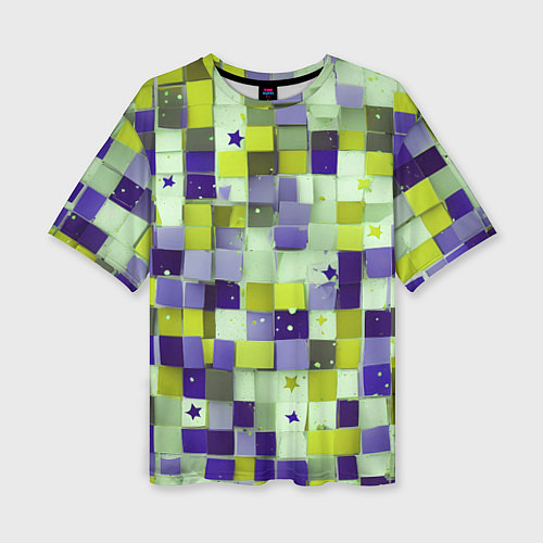 Женская футболка оверсайз Ретро квадраты болотные / 3D-принт – фото 1