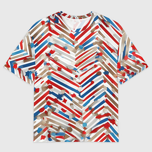 Женская футболка оверсайз Новогодние линии синий и красный / 3D-принт – фото 1