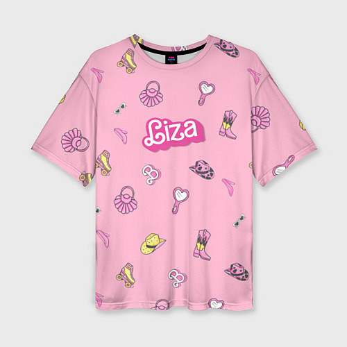 Женская футболка оверсайз Лиза - в стиле барби: аксессуары на розовом паттер / 3D-принт – фото 1
