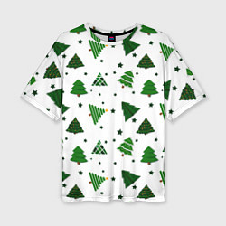 Женская футболка оверсайз Узор с зелеными елочками