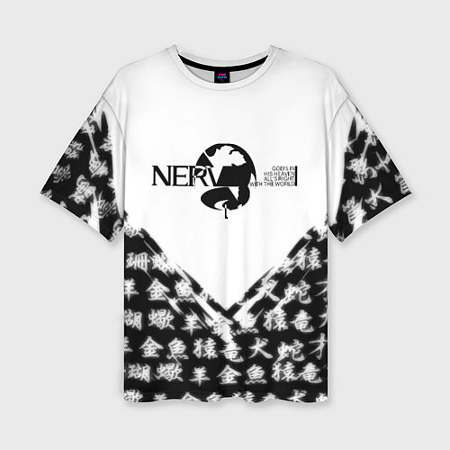 Женская футболка оверсайз Евангелион логотип Nerv anime / 3D-принт – фото 1