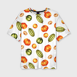 Женская футболка оверсайз Разноцветные тыквы - паттерн
