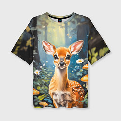 Женская футболка оверсайз Олененок в волшебном лесу