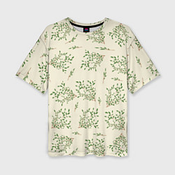 Женская футболка оверсайз Веточки с зелеными листьями