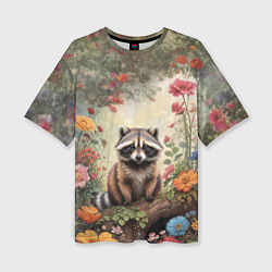 Футболка оверсайз женская Милый енот в лесу, цвет: 3D-принт