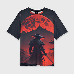 Футболка оверсайз женская Samurai and red moon - нейросеть, цвет: 3D-принт