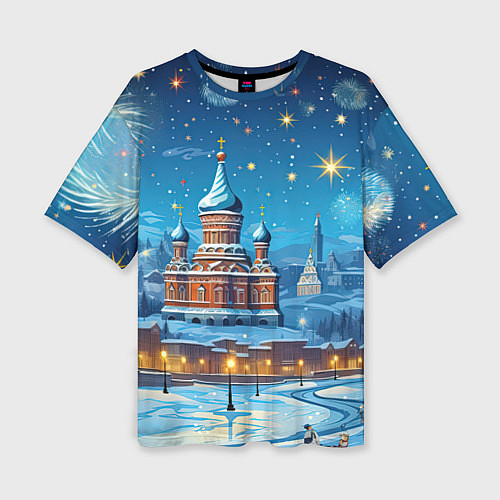 Женская футболка оверсайз Новогодняя Москва / 3D-принт – фото 1