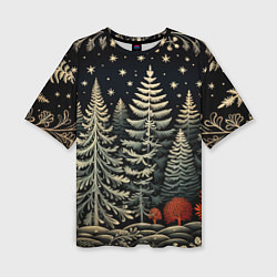 Женская футболка оверсайз Новогоднее настроение лес