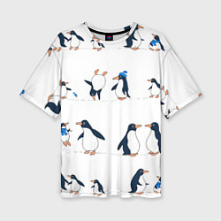Женская футболка оверсайз Семейство пингвинов на прогулке