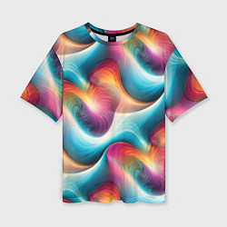 Женская футболка оверсайз Волнообразная разноцветная абстракция