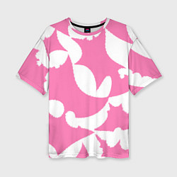Женская футболка оверсайз Бело-розовая абстрактная композиция