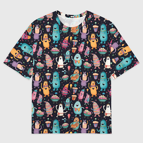 Женская футболка оверсайз Весёлые монстры на вечеринке / 3D-принт – фото 1