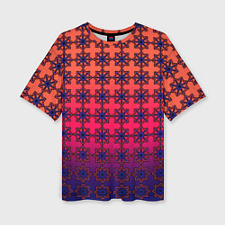 Женская футболка оверсайз Паттерн стилизованные цветы оранж-фиолетовый