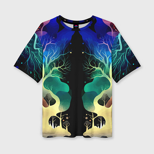 Женская футболка оверсайз Звёздная ночь в сказочном лесу / 3D-принт – фото 1