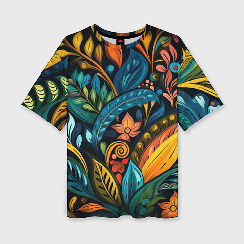 Женская футболка оверсайз Растительный узор в бразильском стиле / 3D-принт – фото 1