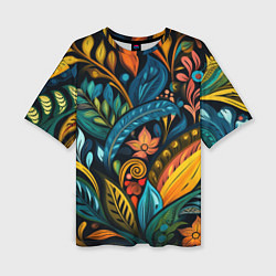 Женская футболка оверсайз Растительный узор в бразильском стиле