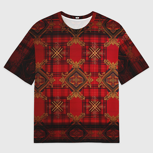 Женская футболка оверсайз Красная шотландская клетка royal stewart / 3D-принт – фото 1