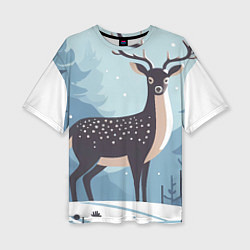 Женская футболка оверсайз Зимняя сказка олень в лесу