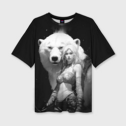 Женская футболка оверсайз Блондинка с большим белым медведем