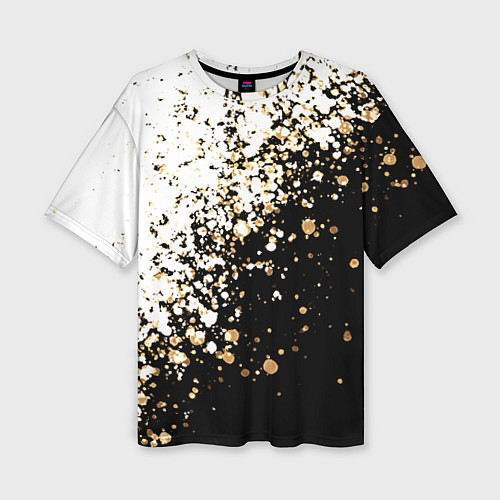 Женская футболка оверсайз Чёрно белый с золотыми крапинками размытый / 3D-принт – фото 1