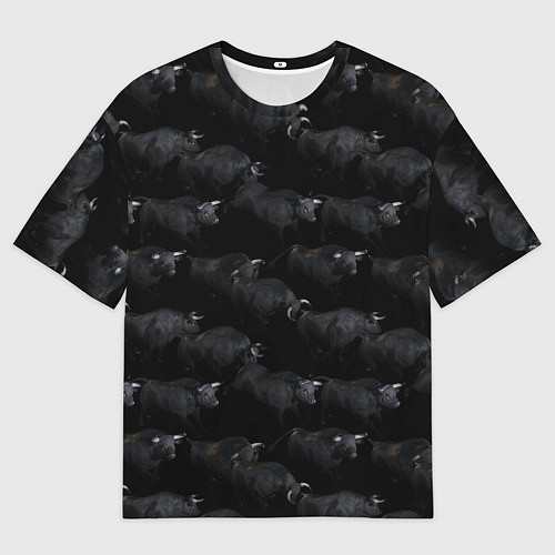 Женская футболка оверсайз Ночные быки / 3D-принт – фото 1