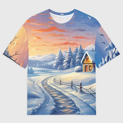 Женская футболка оверсайз Предновогодний восход / 3D-принт – фото 1