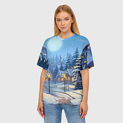 Футболка оверсайз женская Новогодний зимний городок, цвет: 3D-принт — фото 2