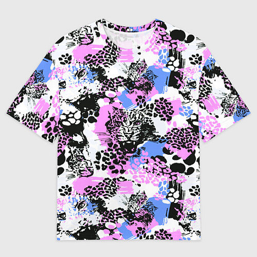 Женская футболка оверсайз Multicolored wild cats / 3D-принт – фото 1