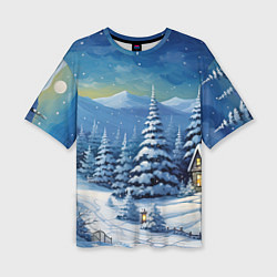Женская футболка оверсайз Новогодние елки в снегу