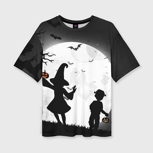 Женская футболка оверсайз Дети на ночной прогулке / 3D-принт – фото 1