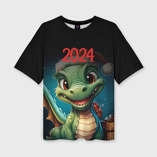 Женская футболка оверсайз 2024 Зеленый дракон новый год / 3D-принт – фото 1