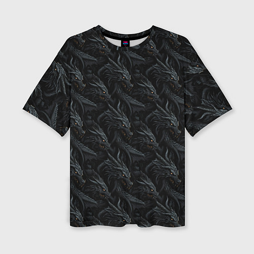 Женская футболка оверсайз Черные драконы паттерн / 3D-принт – фото 1