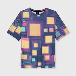 Женская футболка оверсайз Разноцветные ретро квадраты