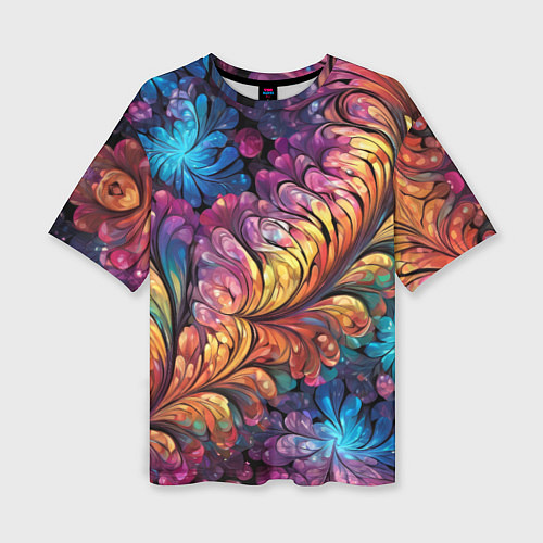 Женская футболка оверсайз Витиеватый разноцветный абстрактный узор / 3D-принт – фото 1